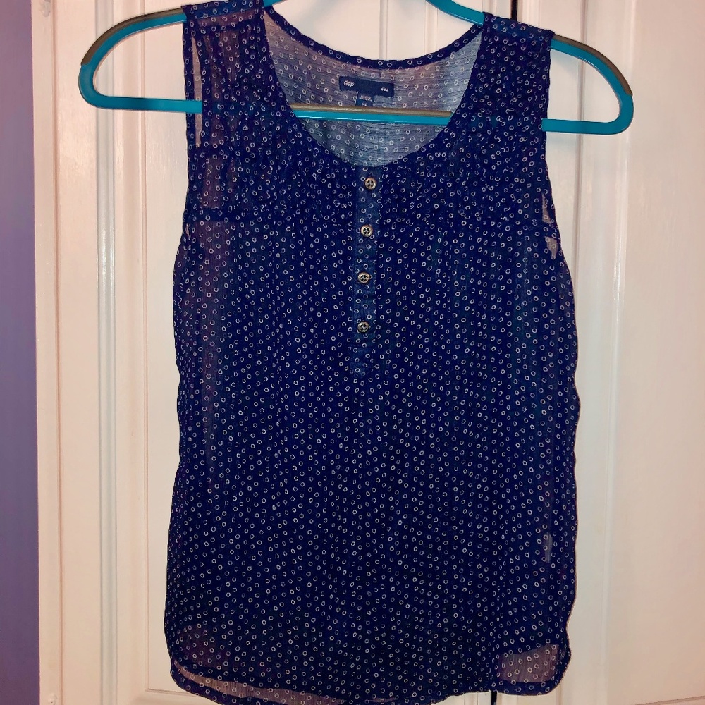 Flowy Gap Smock-Necked Sheer Blouse with Buttons